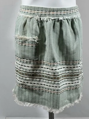 Vintage Waist Apron 15x16 Striped Fair Isle Single Pocket Fringe Cottage Core Foto 1 de 4