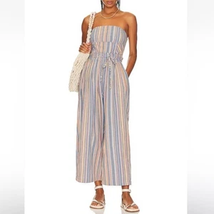Free People Roaming Shores One Piece Jumpsuit - Blue Combo XL - Picture 1 of 9