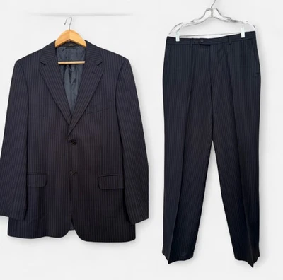 vtg Y2K Valentino Pinstriped Wool Navy Blue  2-Piece Mens Suit US 40R / IT 50 - image 1 of 4