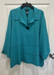 Ali Miles Tunika Top Größe 3X türkis Crinkle Lagenlook künstlerisch Damen - Bild 1 von 6