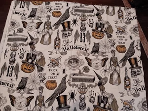 Alexander Henry Trickery Gothic Halloween Fabric Skulls Ravens Pumpkins 1/2 Yd - Picture 1 of 3