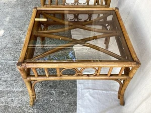Pair of Bamboo Glass Top End Tables - Picture 1 of 5