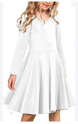 NEW Arshiner Kids White Dress Girl's 11/12 Years (150) Long Sleeve Stretchy   - Image 1 of 4