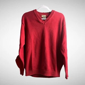 LL Bean Mens Large Red Sweater Long Sleeve V Neck Knit Sweater Pull Over - Picture 1 of 7
