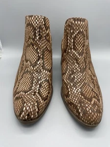 Womens Andrew Geller Fiona Ankle Boot- Tan And Brown Faux Snakeskin Size 7.5 M - Picture 1 of 7