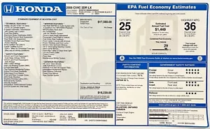 2008 Honda Civic 2DR LX New Car Window Sticker OEM Label Brandon Tampa Florida - Bild 1 von 3