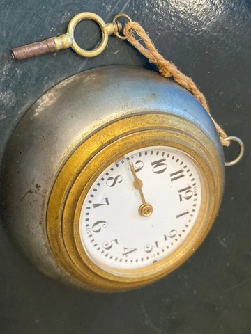 A nice Antique Desk Table Wall Watch Swiss Clock Gilt Brass Frame&Porcelain Dial Cover