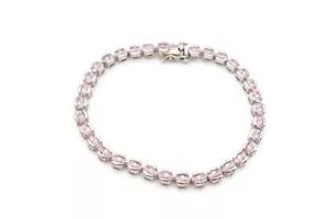 Sterling Silver 925 Pink Cubic Zirconia Tennis Bracelet 7.5" - Picture 1 of 10