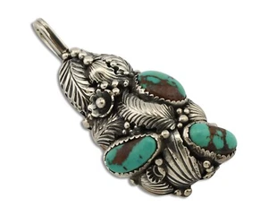 Navajo Pendant 925 Silver Natural Mined High Grade Turquoise Signed Tom Willeto - Picture 1 of 9
