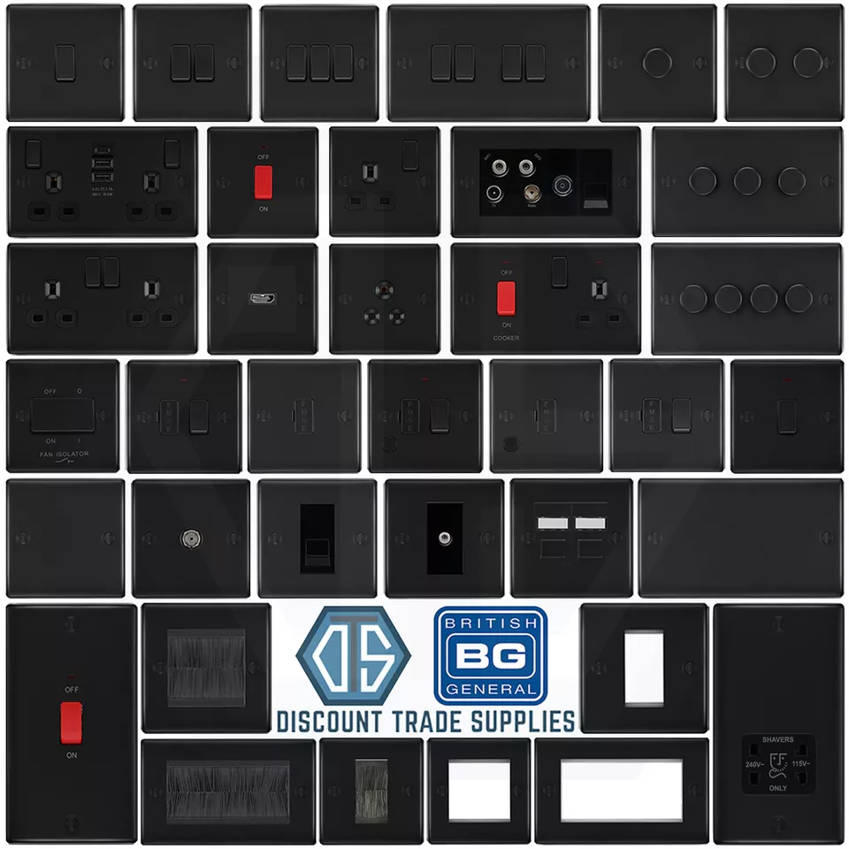 BG Nexus Matt Black Switches & Sockets Full Range Black Inserts Free Postage - Image 1 of 1