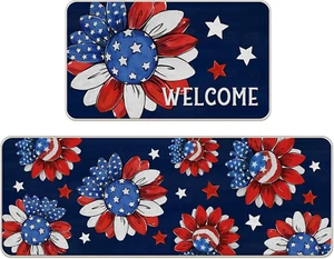 Welcome 4Th of July Sunflower Patriotic Kitchen Rugs Set of 2, America Floral Fl - Picture 1 of 8