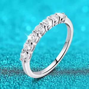 3mm D Color Moissanite Half Eternity Band Wedding Ring Women 925 Sterling Silver - Picture 1 of 14