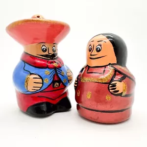 Mexican Couple Salt Pepper Shaker Set Folk Art Colorful Gold Glitter Accent - Picture 1 of 12