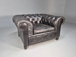 Vintage Black Leather Chesterfield Chair Oversize Classic Club Chair EB9472 VLEA - Picture 1 of 18