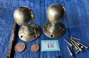 PAIR of Cast Brass Door Knobs OLD Antique VINTAGE Cromwell Ball 43x63mm c1900 18 - Picture 1 of 11