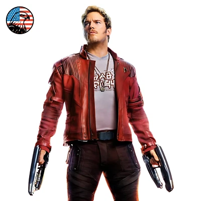 Men's Star-Lord Red Leather Jacket Marvel Guardians of the Galaxy Chris Pratt US - Image 1 of 4
