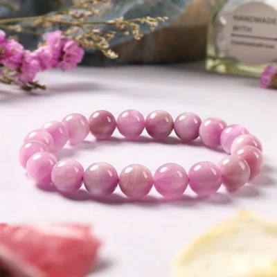 Pulsera elástica con cuentas de kuncita de 8 mm pulsera de protección Reiki hecha a mano Foto 1 de 3