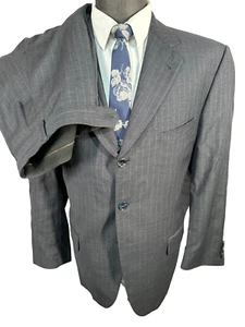 JOSEPH ABBOUD Mens Gray Wool Pinstripe Pleated 2pc Suit 41S Jacket 35x28 Pant - Picture 1 of 11