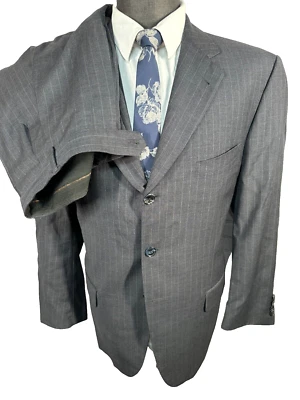 JOSEPH ABBOUD Mens Gray Wool Pinstripe Pleated 2pc Suit 41S Jacket 35x28 Pant - Image 1 of 4