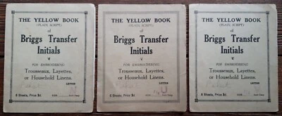 Three Yellow Books Briggs Transfer Initials Letters N V U for Embroidering - Image 1 of 4