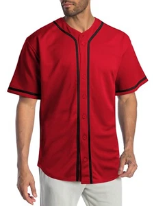 Mens Baseball Jersey MLB Plain T Shirt Team Uniform Solid Button Tee - Picture 1 of 14