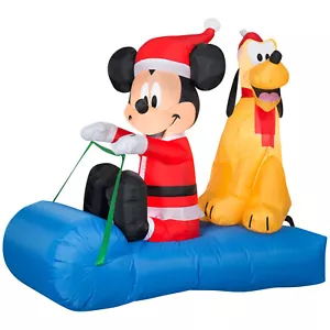 WEIHNACHTEN 5 FUSS SANTA MICKEY MAUS PLUTO SCHLITTEN SCHLITTEN EDELSTEIN luftgeblasen aufblasbar - Bild 1 von 3