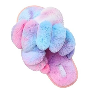 Women's Open Toe Slippers Fuzzy Fluffy House Slippers for 8-9 Twist Colorful - Picture 1 of 6
