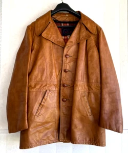 VTG Mens SKALAR Brown Leather Walking Coat Button Flannel Removable Liner 40 - Picture 1 of 5