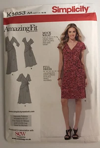 "Simplicity K1653 Patrón de Costura Simplicity K1653 Simplicity Envoltura Vestido Tejido Tallas: 10-18 Busto: 32.5""-40" - Imagen 1 de 7