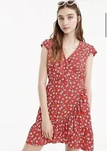 J. Crew Mercantile rosso floreale finto avvolgente mini abito cappuccio maniche volant taglia 8T - Foto 1 di 9