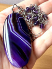 Designer Large Purple Banded Agate & Amethyst Pendant Ncklace 925 Sterling Silvr