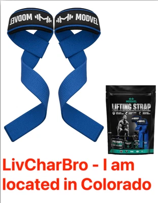 Muñequeras ortopédicas azules para levantamiento de pesas ajustables ligeras Foto 1 de 4