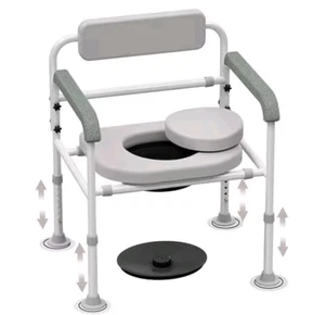 Adjustable Bedside Commode Chair with Drop Arms Padded Backrest Armrests New - Bild 1 von 8