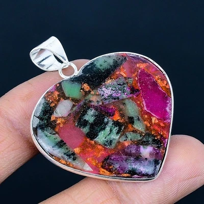 Colgante hecho a mano de 1,97" enchapado en plata 925 con rubí de cobre y zositio Foto 1 de 3