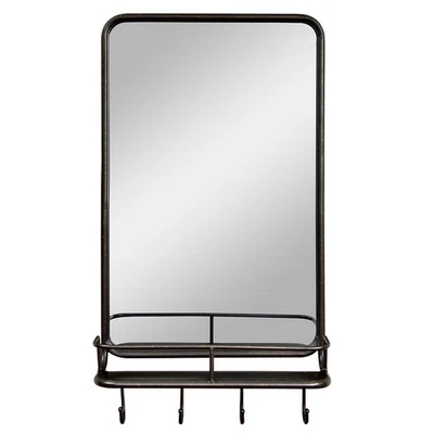 Wall Bathroom Mirror w/ Shelf Hooks Sturdy Metal Frame for Bedroom Living Room - Image 1 of 4