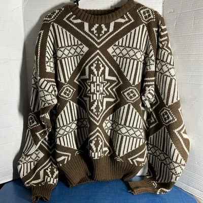 Suéter de malha vintage Greatland Sportswear marrom geométrico Natal tamanho médio - Imagem 1 de 4