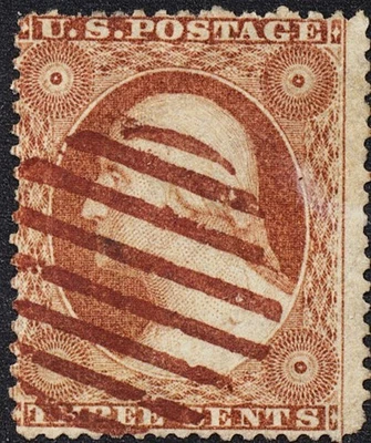 U.S. Classic #26 Fino 3 centavos carmín marrón con parrilla roja cancelar Foto 1 de 2