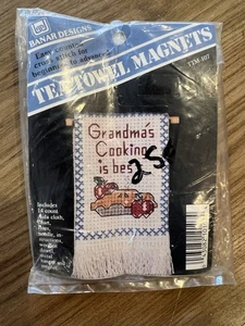 Vintage Banar Designs Tea Towel Magnet Grandmas Cooking Is Best Cross Stitch Pie - Picture 1 of 2