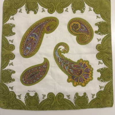 Vintage Marielle Linen Green Paisley Patterned Handkerchief Hankie - Image 1 of 4