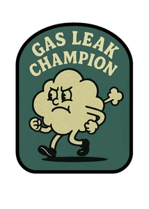 Gas Leak Champion Meme Retro Funny Custom Vinyl Die Cut Sticker 3.5x2.5 - Picture 1 of 1