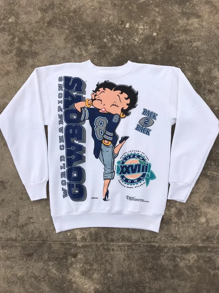 Dallas Cowboys Betty Boop graphic white Crewneck Sweatshirt KV39778 - Image 1 of 1