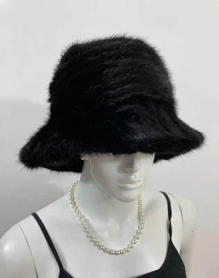 NWOT - Beautiful & Super Cool RIBBED Black Mink Fur Bucket Hat - New Lining - Image 1 of 4