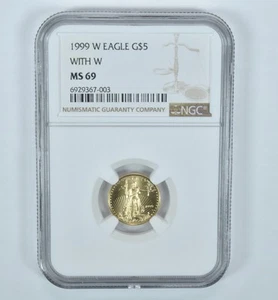 1999-W $5 American Gold Eagle With W 1/10 Oz 0.1 Oz Gold MS69 NGC Brown Label - Picture 1 of 5