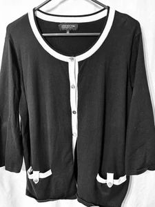 Jones New York Size 1X Cotton Blend Cardigan Sweater Black 3/4 Sleeve Pocket - Picture 1 of 7
