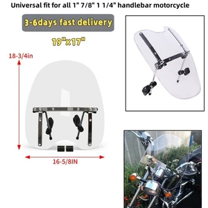 19"x17"Clear Motorcycle Windshield Fit 7/8'' 1 1.25" Handlebar HarleyUniversal - Picture 1 of 16
