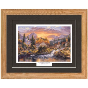 MORNING SUNLIGHT by Derk Hansen 21x17 FRAMED PRINT Stone Bridge Stream Village - Picture 1 of 1