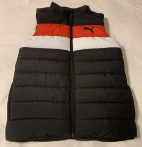 Puma Black Red White Puffer Vest Boys Size M(10-12) Pockets Lightweight - Picture 1 of 8