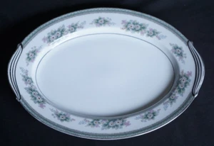 BRISTOL by Noritake 11-3/4" OVAL SERVING PLATTER Gray, Pink Flowers - Picture 1 of 5