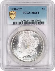 1891 CC Carson City $1 Morgan Silver Dollar PCGS MS64 Secure Gold Shield Coin - Picture 1 of 4