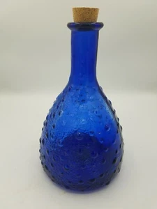 COBALT BLUE 9" CORKED BOTTLE Vintage Original & Genuine Recycled Made in Spain  - Picture 1 of 6